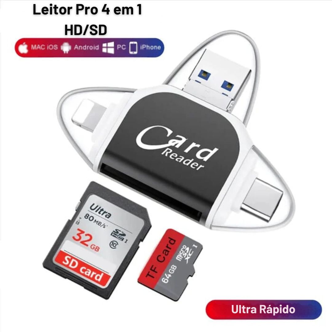 Leitor de Cartão 4 em 1 - LeitorPro - HD/SD Portátil