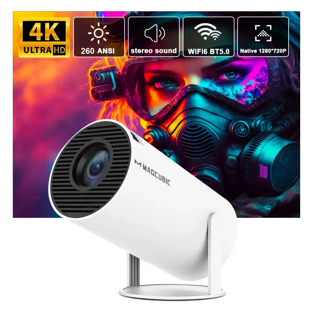 Mini Projetor Portatil 5G Wifi 6 BT 5.0 Android 11, Projetor 4K 1080P Full HD Suporte 8000 Lumens, Projetor Led Auto de Correcção Trapezóide Horizontal, 180°Girável Projector para Telefónico